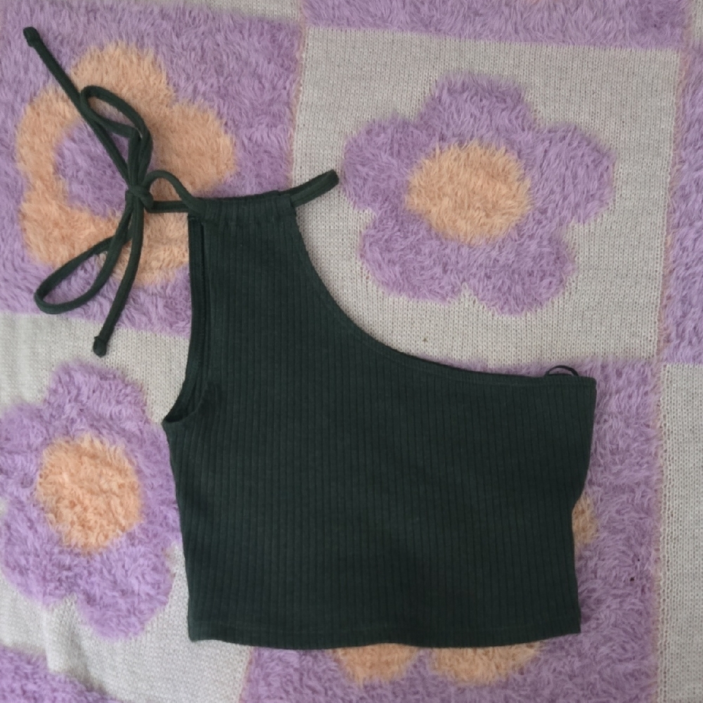Aerie Dark Green Ribbed Asymmetrical Tank Top
